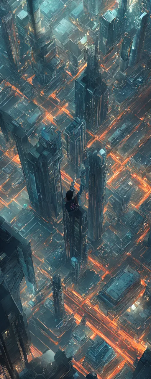 Image similar to alone person facing the desperate call of the void, organized cityscape, systematic city portals, unreal 5 render, vivid colors, high detail, clear weather, studio ghibli, history painting, digital art, octane render, beautiful composition, trending on artstation, award - winning photograph, masterpiece