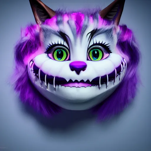 Image similar to vanishing cheshire cat, volumetric lighting, wispy fog, vanishing, diaspora, modelsociety, radiant skin, huge anime eyes, rtx on, perfect face, intricate, sony a 7 r iv, symmetric balance, polarizing filter, photolab, lightroom, 4 k, dolby vision, photography award