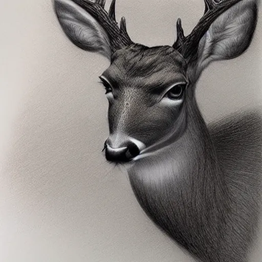 Image similar to deer face only, pencil drawing, pastel, by marc simonetti