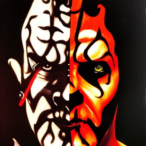 Prompt: Darth Maul painted by Caravaggio. High quality.