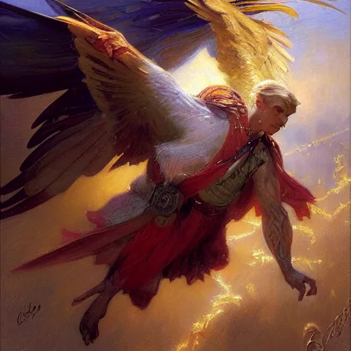 Image similar to stunning male master wizard transforming into bird, highly detailed painting by gaston bussiere, craig mullins, j. c. leyendecker, 8 k
