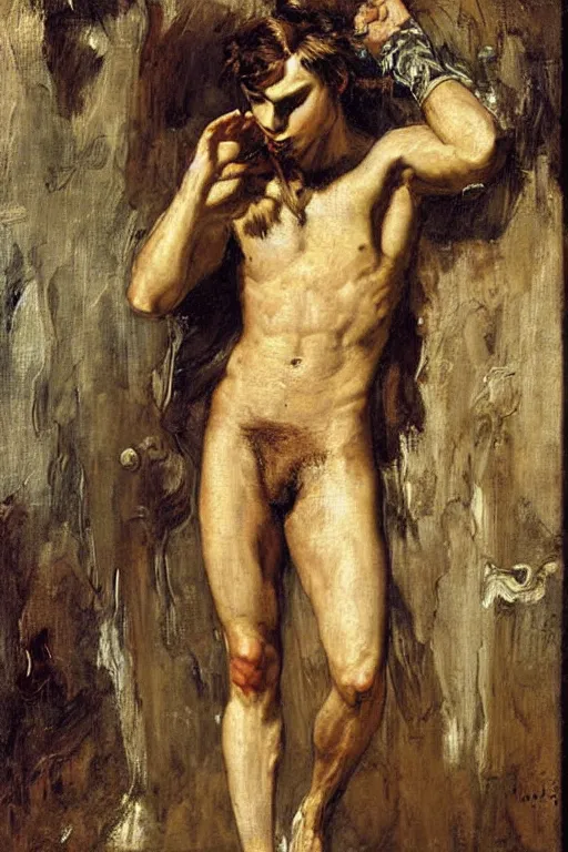 Image similar to attractive male, painting by gustave moreau, j. c. leyendecker