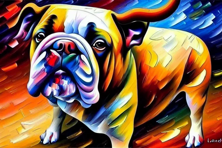 Image similar to portrait of bull dog. painting by leonid afremov