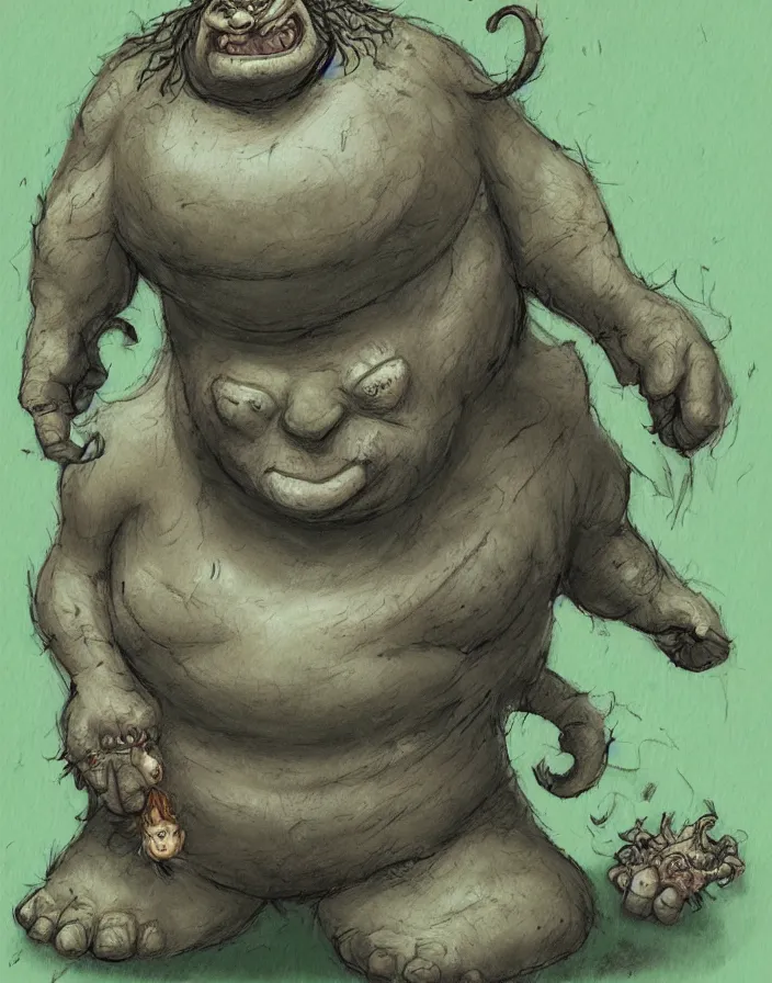 Image similar to cute little ogre, in the style of Tony Diterlizzi and Brian Froud, painterly