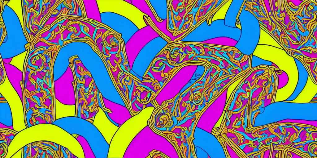 Image similar to seamless pattern of large colorful arches in escher style