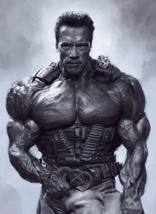 Prompt: Portrait Arnold Schwarzenegger, marvel comics, dark, intricate, highly detailed, smooth, artstation, digital illustration by Ruan Jia and Mandy Jurgens and Artgerm and Wayne Barlowe and Greg Rutkowski and Frank Frazetta