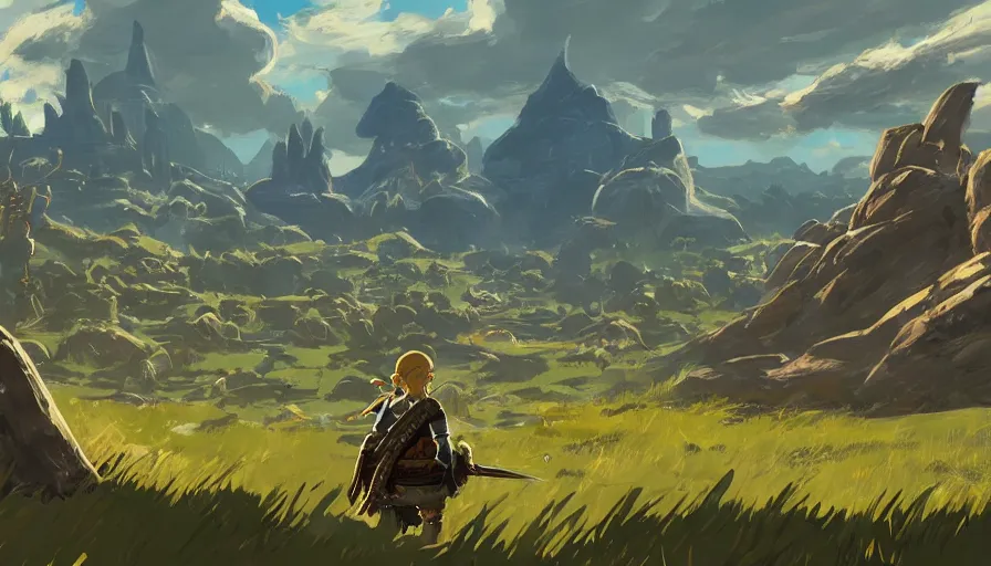 Image similar to breath of the wild elden ring beautiful landscape, concept art