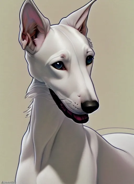 Prompt: cute white greyhound, natural lighting, path traced, highly detailed, high quality, digital painting, by don bluth and ross tran and studio ghibli and alphonse mucha, artgerm