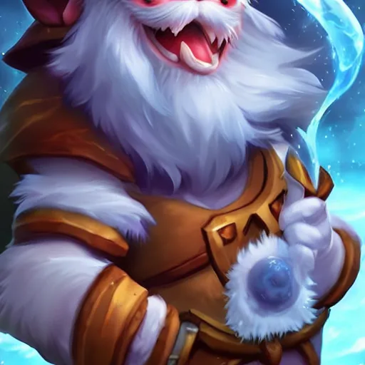 Image similar to legends of runeterra HD splash art pinterest cute small poro freljord snow soft fur happy huge tongue