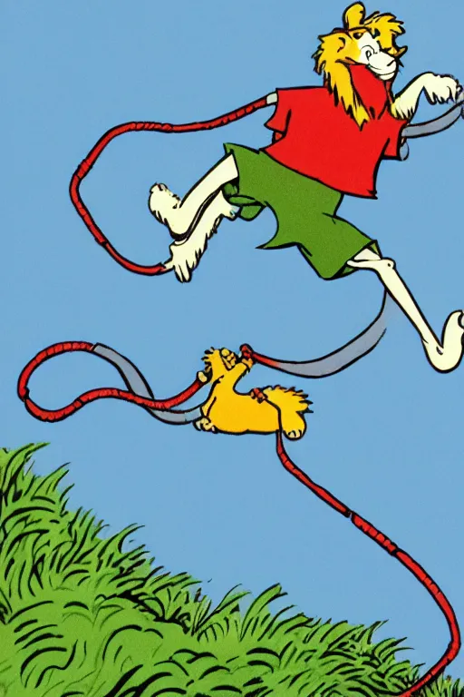 Image similar to illustration of a lion jump roping by dr. seuss