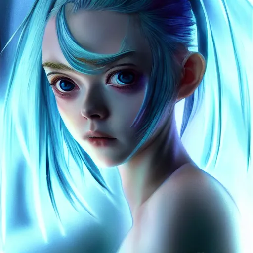 Prompt: a striking hyper real anime painting of Elle Fanning in the style of Ghost in the Shell