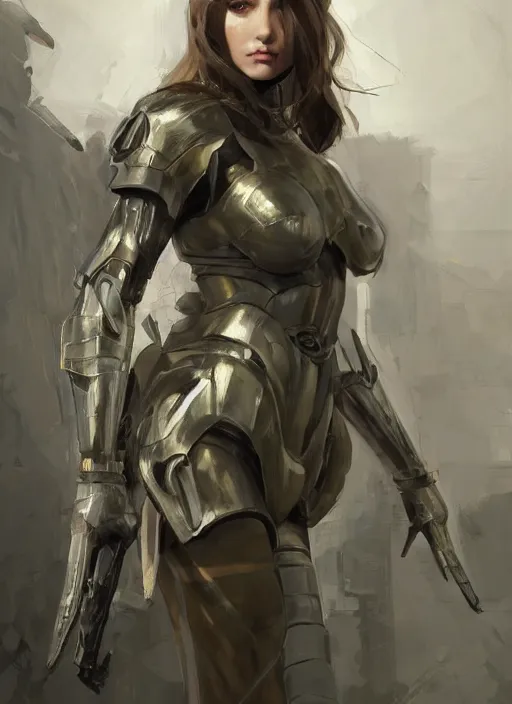 Image similar to a professional painting of a beautiful young female, clothed in stealthy military armor, olive skin, long dark hair, beautiful bone structure, symmetrical facial features, intricate, elegant, digital painting, concept art, smooth, sharp focus, illustration, from Metal Gear, by Ruan Jia and Mandy Jurgens and Artgerm and William-Adolphe Bouguerea