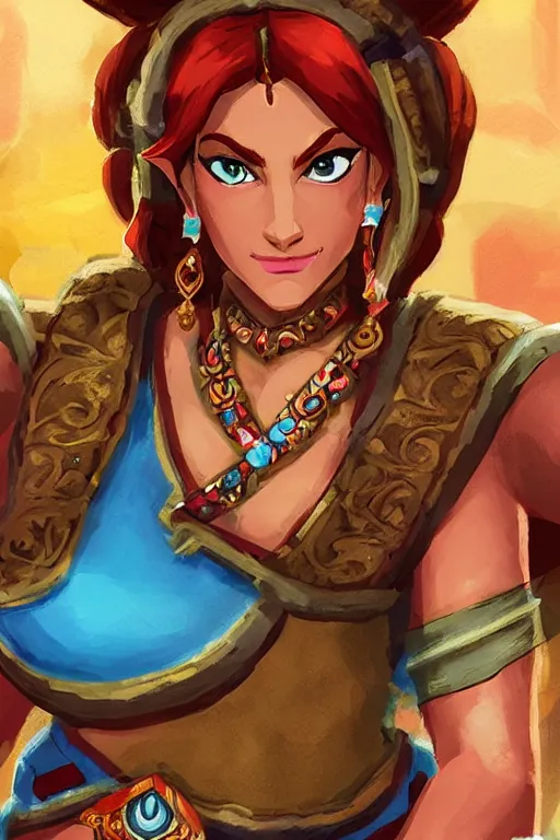 Image similar to an in game portrait of urbosa from breath of the wild, breath of the wild art style.