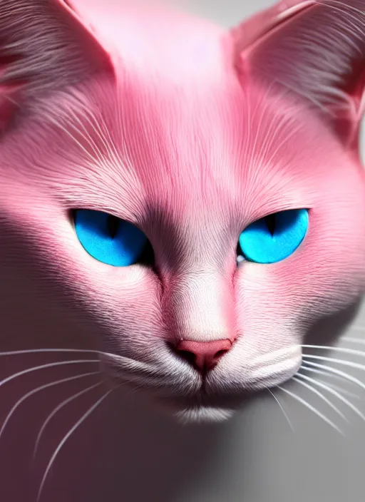 Image similar to photo of a pink cat with blue eyes 4k, high details, trending on Artstation