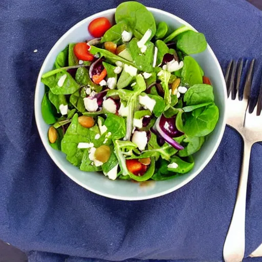 Prompt: A bowl of salad made out of tiny bowls