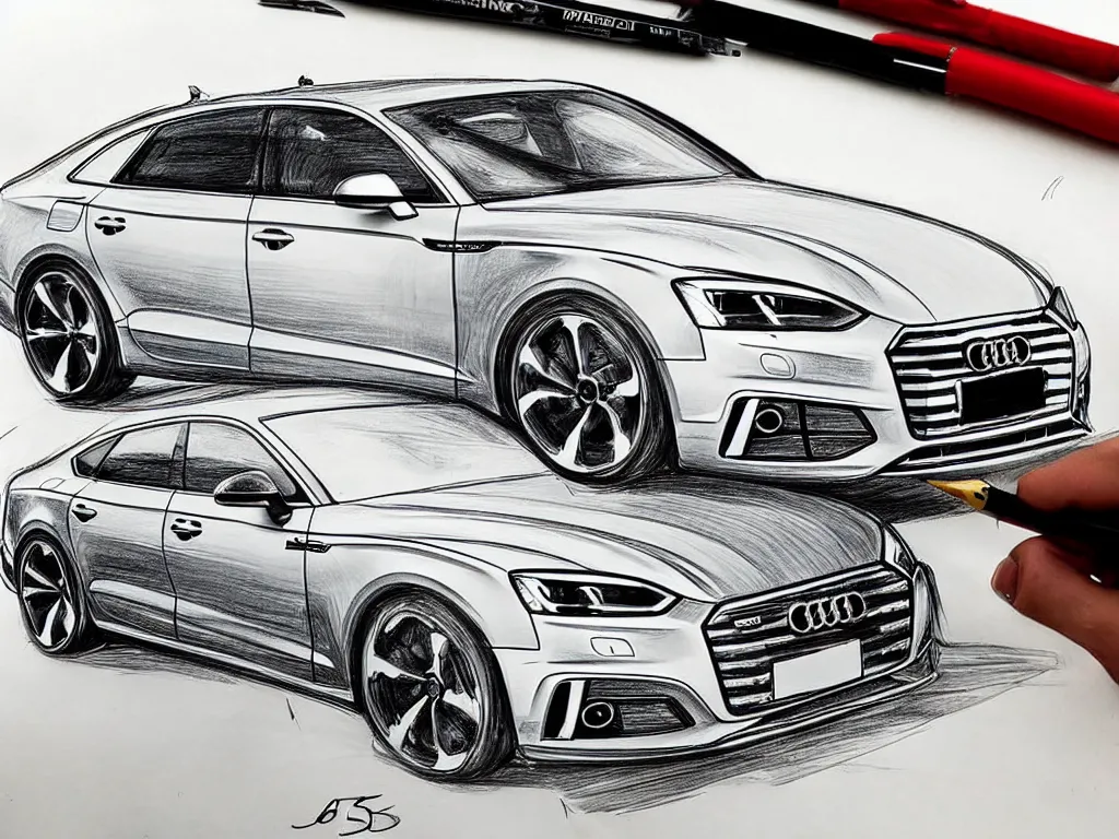 Image similar to a hand - drawn sketch of an audi s 5 sportback.