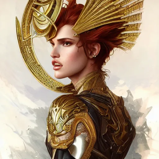 Image similar to ultra realistic illustration, bella thorne wearing valkyire helm, intricate, elegant, highly detailed, digital painting, artstation, concept art, smooth, sharp focus, illustration, art by artgerm and greg rutkowski and alphonse mucha