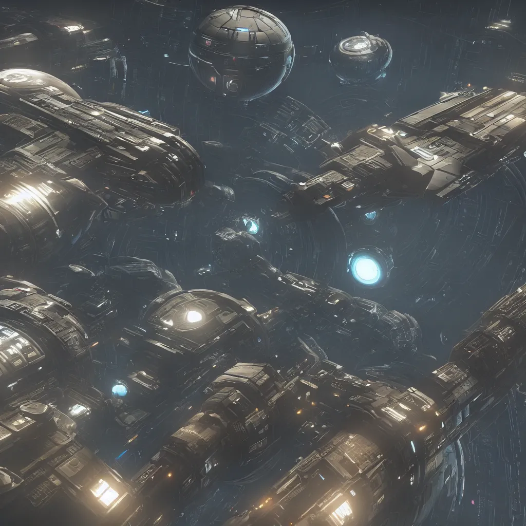 Prompt: Giant cyberpunk dieselpunk space station viewed from the outside in the style of Star Citizen, Highly Detailed