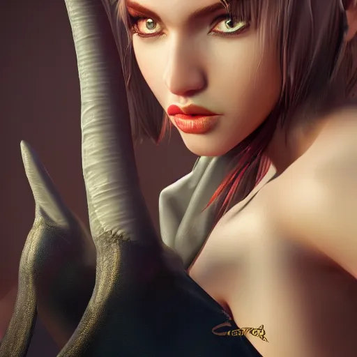 Image similar to beautiful lucifer girl, portrait character concept style trending on artstation concept art detailed octane render cinematic photo-realistic 8k high detailed