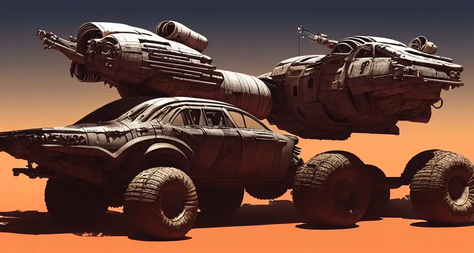 Prompt: highly detailed cinematic syd mead scifi render of 3 d sculpt of fury road spaceship, sparth, scott robertson, guardians of the galaxy, star wars, maschinen krieger, raphael lecoste, no wheels