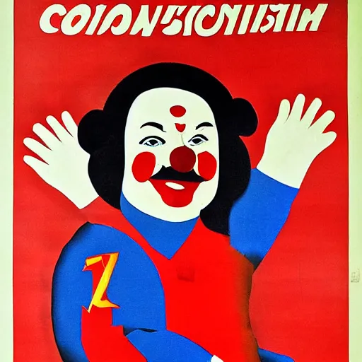 Image similar to communist clown painting, soviet propaganda style, poster