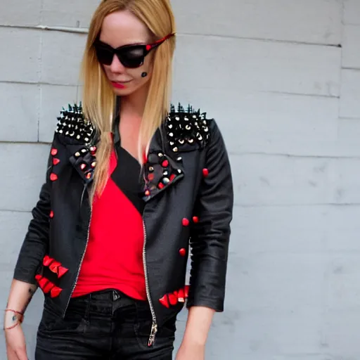 Image similar to battle jacket punk rock red and black studs spikes