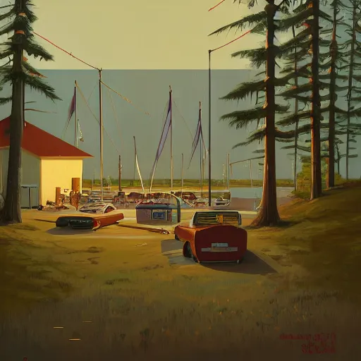 Image similar to yachting club by simon stalenhag