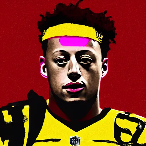 Prompt: Portrait of Patrick Mahomes red background yellow lighting