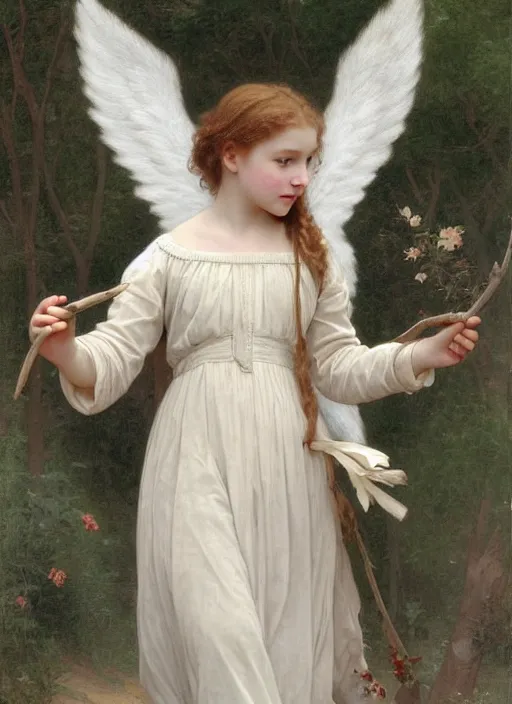 Image similar to Angel Sadie Elizabeth Sink , barefoot In the style of william adolphe bouguereau