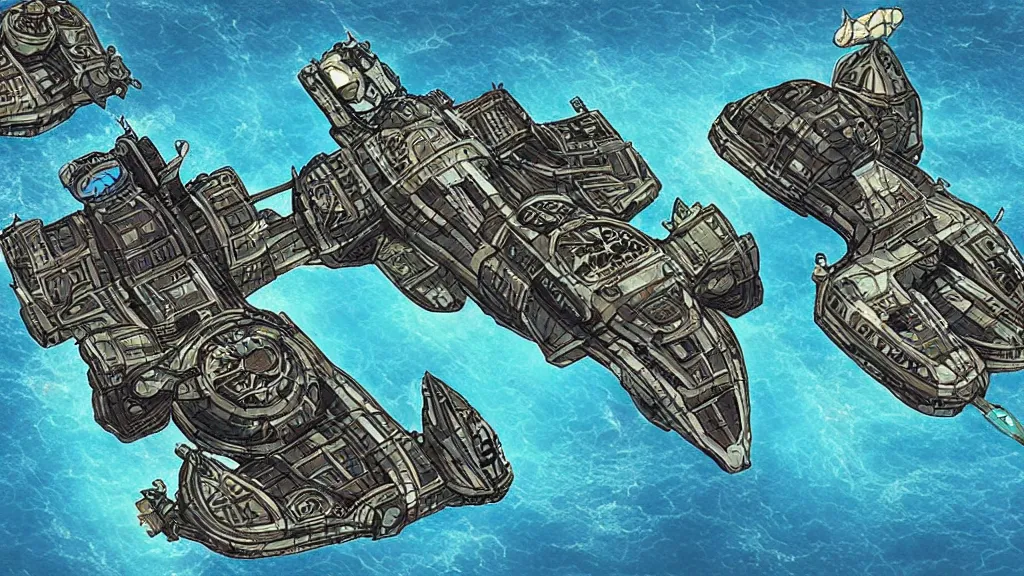 Prompt: a starship in the style of atlantis : the lost empire ( 2 0 0 1 )