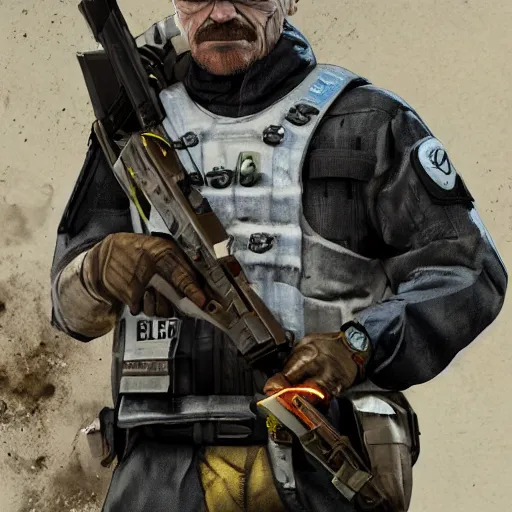 Image similar to walter white as a rainbow six siege operator, 4 k, highly detailed