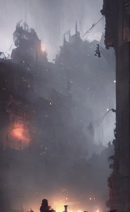 Image similar to 2 d smoke, by greg rutkowski, esuthio, craig mullins, cinematic lighting, gloomy, steampunk