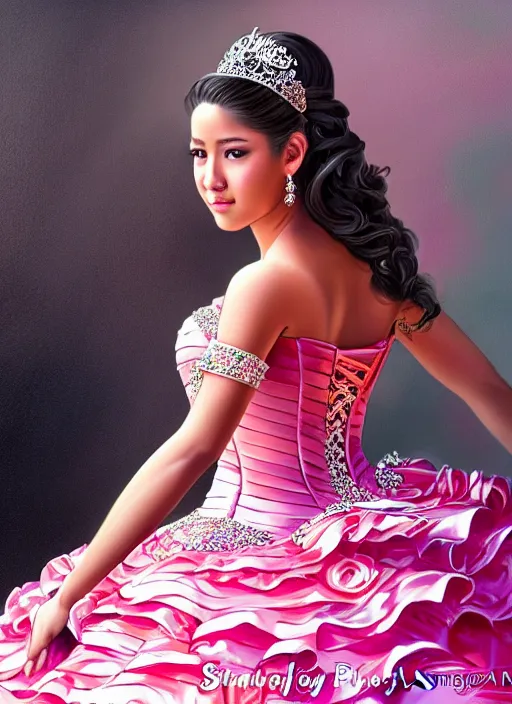 Prompt: photo of a gorgeous young woman at a quinceanera dress in the style of stefan kostic, realistic, sharp focus, 8 k high definition, insanely detailed, intricate, elegant, art by stanley lau and artgerm