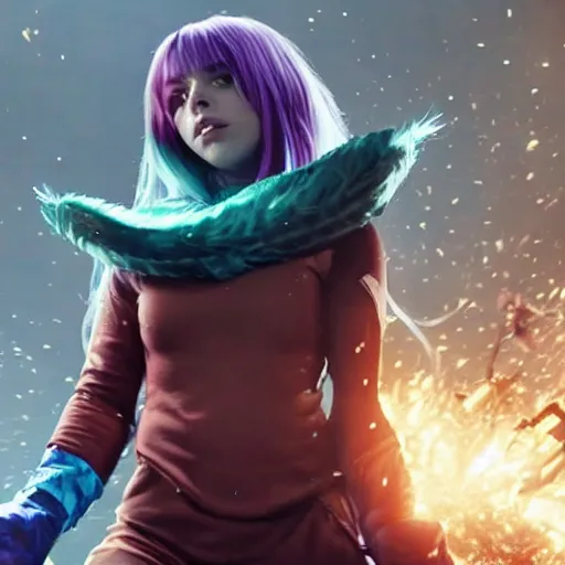 Image similar to billie eilish as a league of legends champion still shot from trailer