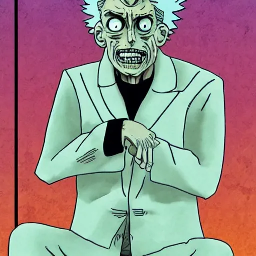 Prompt: Rick Sanchez, by Junji Ito