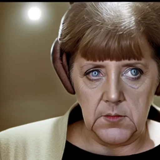 Prompt: Angela Merkel as Princess Leia in star wars, movie still, grainy