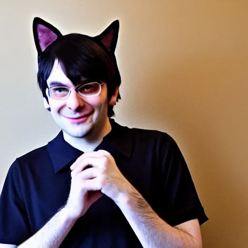 Image similar to cute looking martin shkreli cosplaying a girl with cat ears