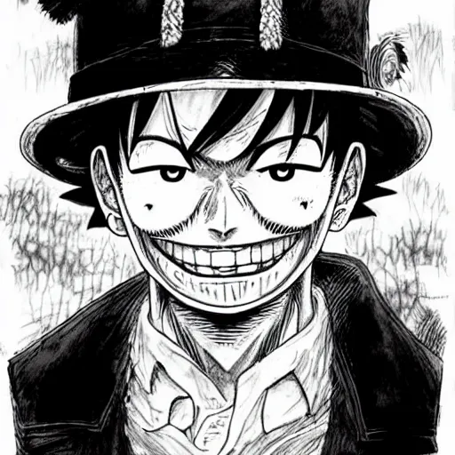 Image similar to [ luffy mustache ] ( by kim jung gi ) ( by kentaro miura )