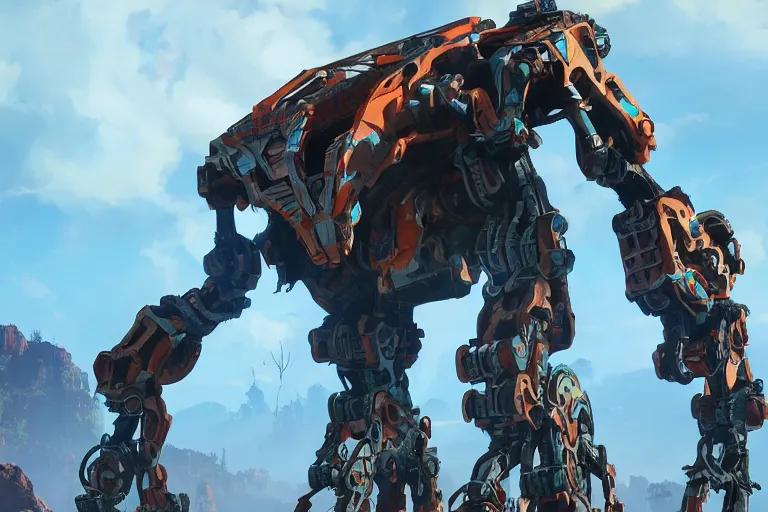 Image similar to tallneck machine mecha animal beast robot of horizon forbidden west horizon zero dawn bioluminiscence global illumination ray tracing hdr fanart arstation by sung choi and eric pfeiffer and gabriel garza and casper konefal