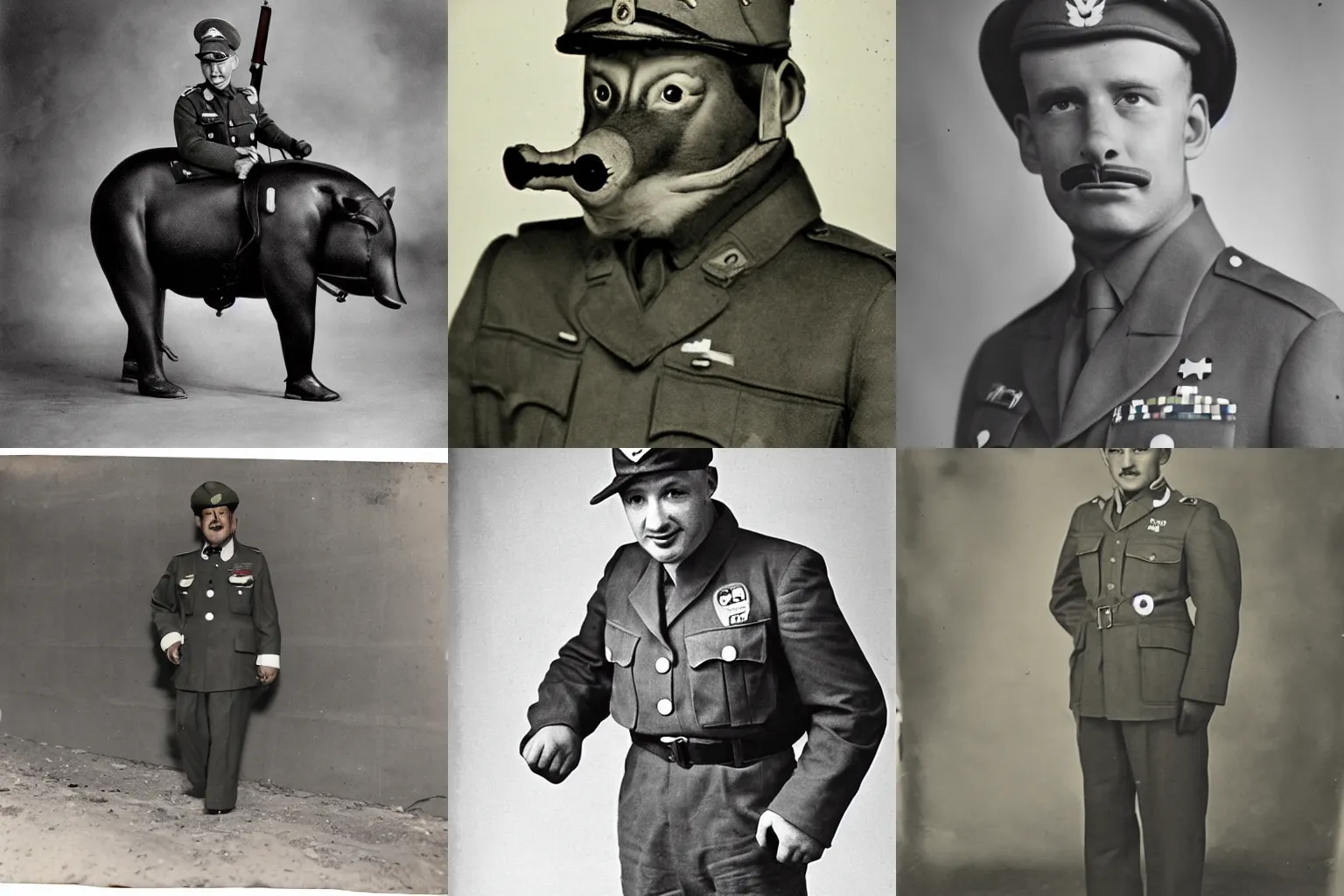 Prompt: anthropomorphic tapir wearing military uniform world war ii photograph