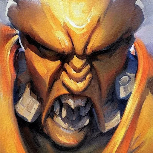 Image similar to greg manchess portrait painting of partially armored dhalsim from street fighter spitting fire as overwatch character, medium shot, asymmetrical, profile picture, organic painting, sunny day, matte painting, bold shapes, hard edges, street art, trending on artstation, by huang guangjian and gil elvgren and gerald brom