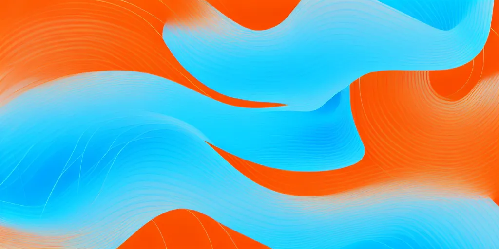 Prompt: Cloud based life form waves at the viewer, network pattern at the background. Minimalistic design, contemporary design, abstract design. Parallax. Blue, cyan and orange palette. Vivid, 8K, Epic, Masterpiece