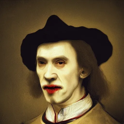 Prompt: Count Dracula, masterpiece by Rembrandt, 4k, hyperrealistic, photorealistic,