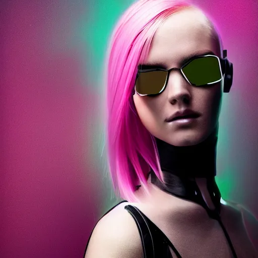 Image similar to Portrait of a beautiful cyberpunk android, pink hair