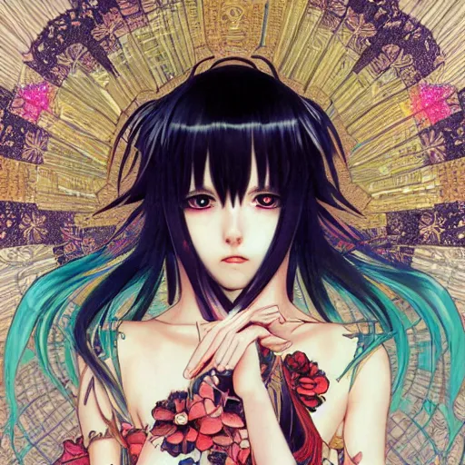 Image similar to emo japanesque electric girl gumi anime style, hyper detailed, illustration, digital painting, art by artgerm and greg rutkowski and alphonse mucha, high delicate defined details, anime stylized, highly detailed, realistic, sharp focus, styled by rhads