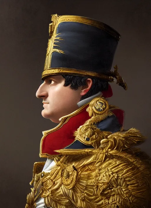 Prompt: grandiose epic portrait of napoleon bonaparte, french emperor, detailed painting, modern arstation style, 4 k, greg rutkowski, magalie villeneuve