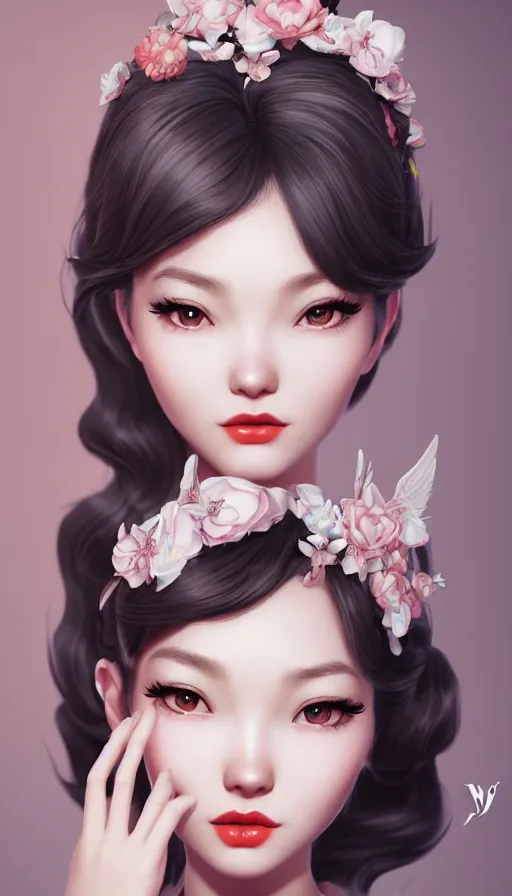 Image similar to a pin up and beautiful fashion and charming and dreamlke asian girl, lv jewelry, art by artgerm & jeehyung lee & wlop, hyperdetailed, 8 k realistic, symmetrical, frostbite 3 engine, cryengine, dof, trending on artstation, digital art