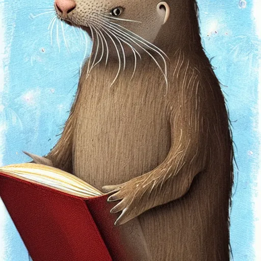 Image similar to a medieval otter abbot reading his book, fantasy concept art by nicoletta ceccoli, mark ryden, lostfish, max fleischer
