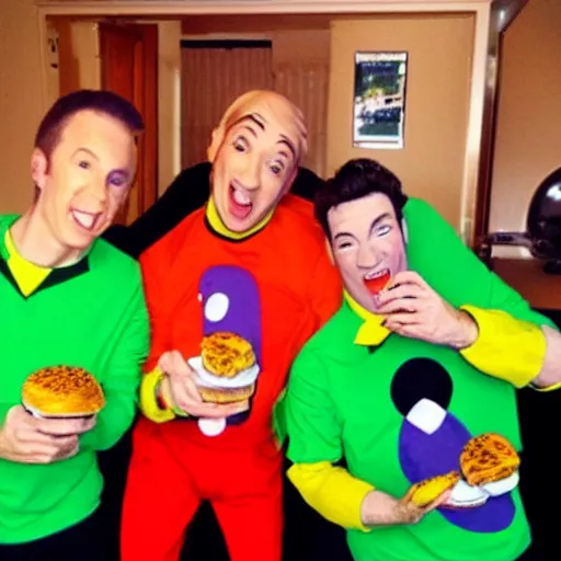 Image similar to the wiggles lead singer greg eats burger