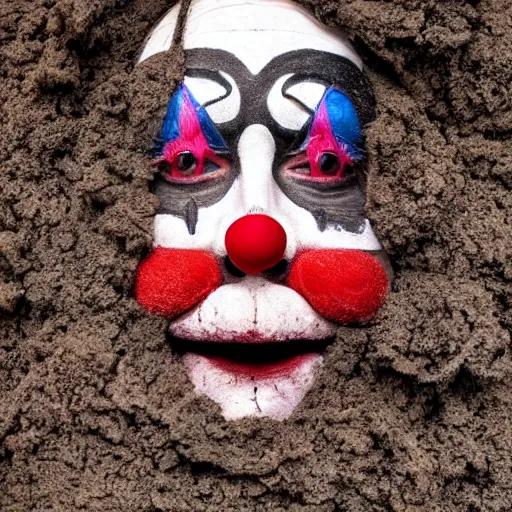 Image similar to a walking clump of dirt with a clown face